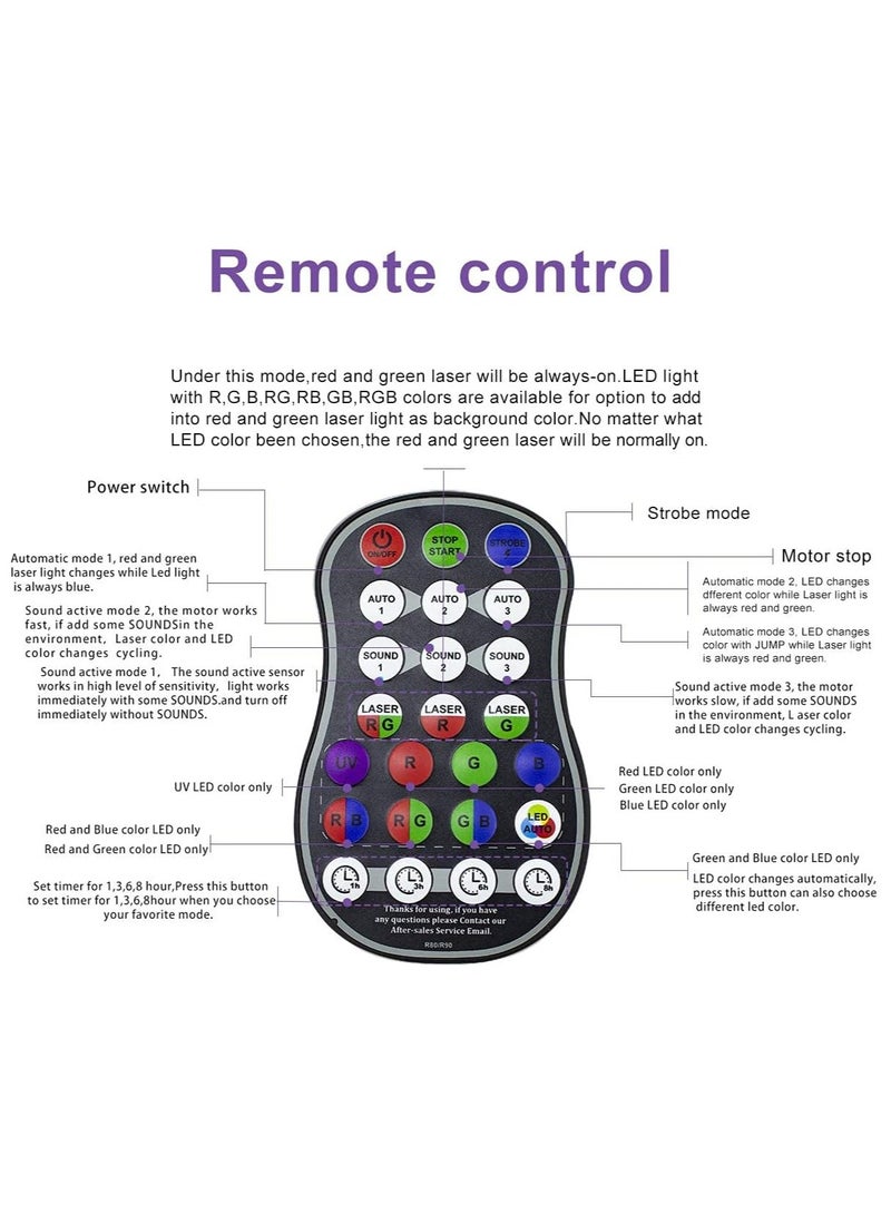 General Stage Projector Effect Light with UV Black Light+120 RG Laser Pattern Rotating, USB Powered Mini Light with RGB Background Light and Remote Control for Birthday Party  - Image 4