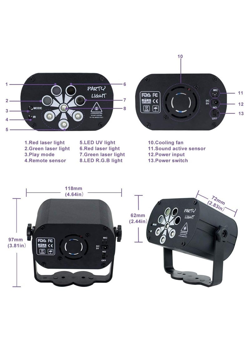 General Stage Projector Effect Light with UV Black Light+120 RG Laser Pattern Rotating, USB Powered Mini Light with RGB Background Light and Remote Control for Birthday Party  - Image 2