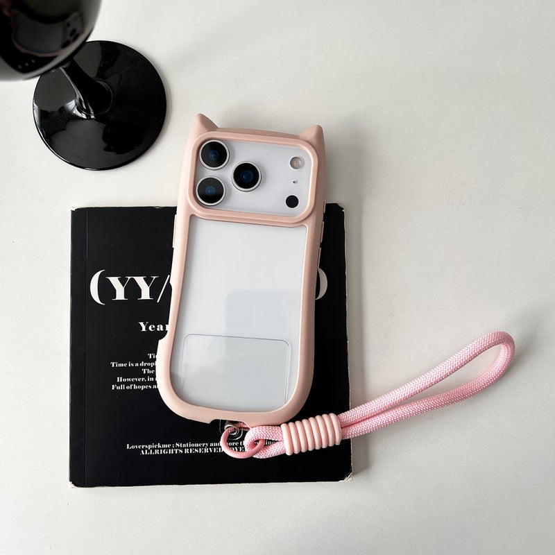 3D Cartoon Cat Ear Hand Strap Phone Case For iPhone 12 Pro Black Anti Fall - Image 4