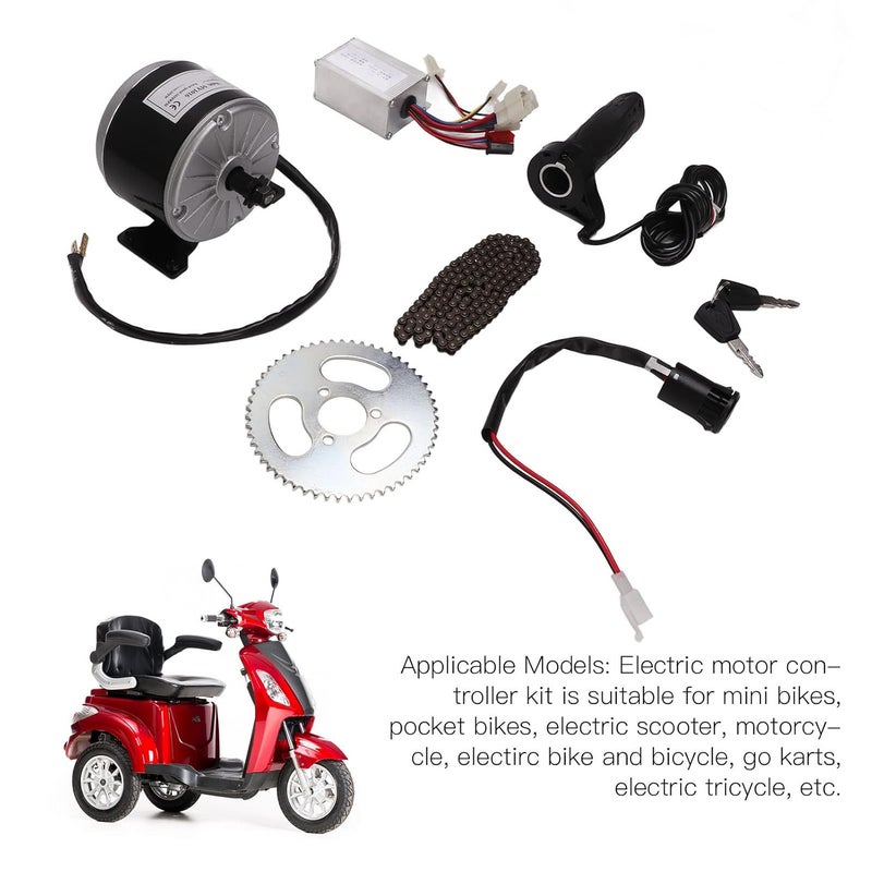 woobles Electric Motor for Electric Bicycles 24V 250W Electric DC Motor Controller Kit with 55T Chainring 146L Chain for Mini Bikes Electric Scooter Motorcycle - Image 2