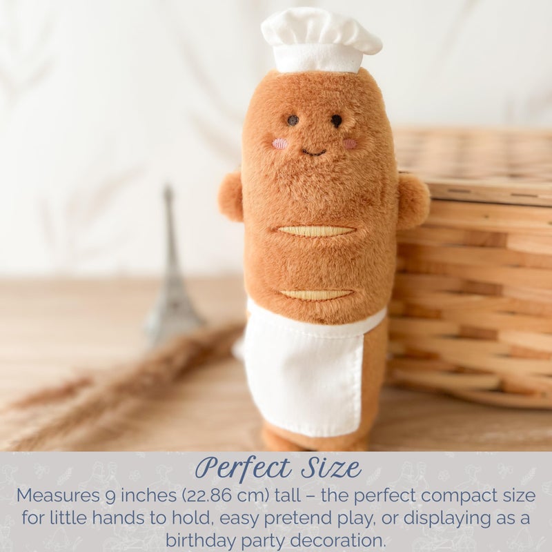 MON AMI Baguette The Chef Plush Toy | 9-Inch Soft Bread Stuffed Doll with Hat & Apron | Adorable Plush Food Toy for Pretend Play & DÃ©cor for All Ages - Image 3