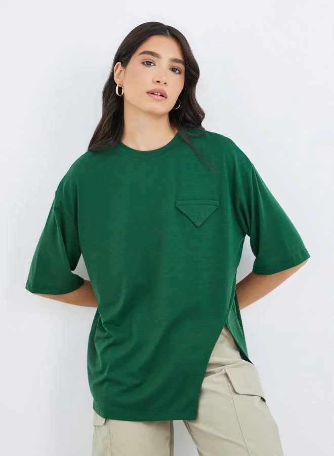Take Two Take Two Solid Side Split Regular Fit T-Shirt