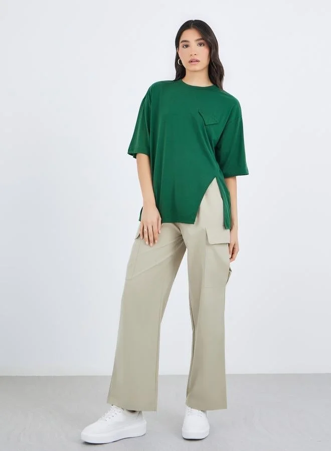 Take Two Take Two Solid Side Split Regular Fit T-Shirt