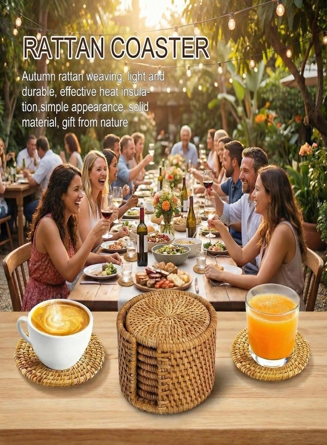 Elfzone Wicker Coasters - 6 PCS 4 in Natural Rattan Coasters Set with Holder｜Wicker Drink Coasters Set for Protecting Table｜Boho Table Protector Gift & Home Decor - Image 4