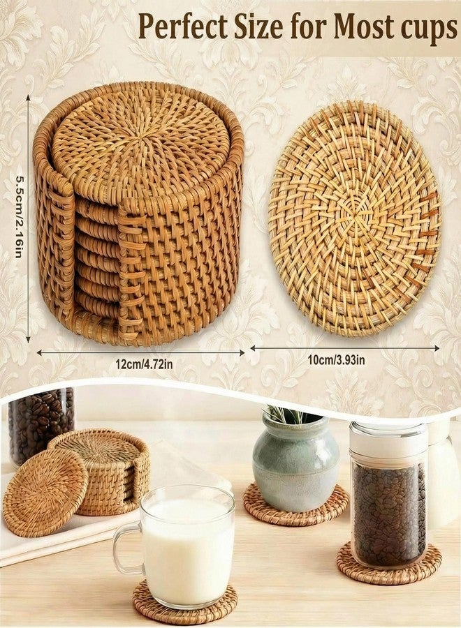 Elfzone Wicker Coasters - 6 PCS 4 in Natural Rattan Coasters Set with Holder｜Wicker Drink Coasters Set for Protecting Table｜Boho Table Protector Gift & Home Decor - Image 3