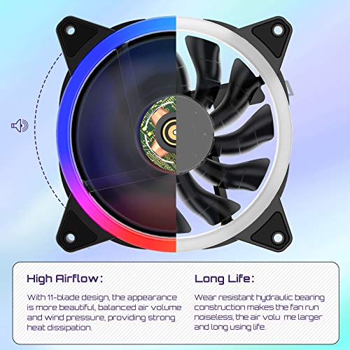 upHere 120mm LED Silent Fan for Computer Cases, CPU Coolers, and Radiators Ultra Quiet,Triple Pack Colorful Case Fan,F03 - Image 4