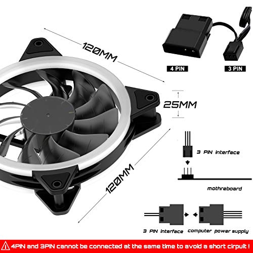 upHere 120mm LED Silent Fan for Computer Cases, CPU Coolers, and Radiators Ultra Quiet,Triple Pack Colorful Case Fan,F03 - Image 5