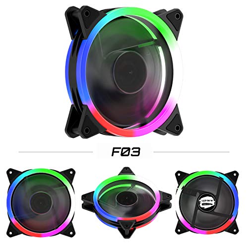 upHere 120mm LED Silent Fan for Computer Cases, CPU Coolers, and Radiators Ultra Quiet,Triple Pack Colorful Case Fan,F03 - Image 2