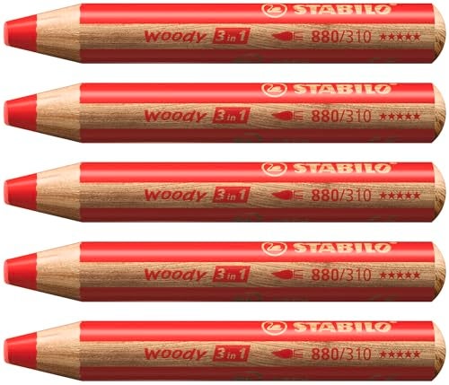 STABILO MultiTalented Pencil woody 3 in 1 Pack of 5 STABILOred - Image 1