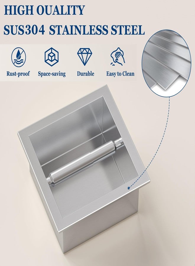 Qeke Toilet Paper Holder, SUS 304 Stainless Steel Recessed Toilet Paper Holder Built-in, in Wall Toilet Paper Wall Holder for Bathroom, Brushed Nickel - Image 4