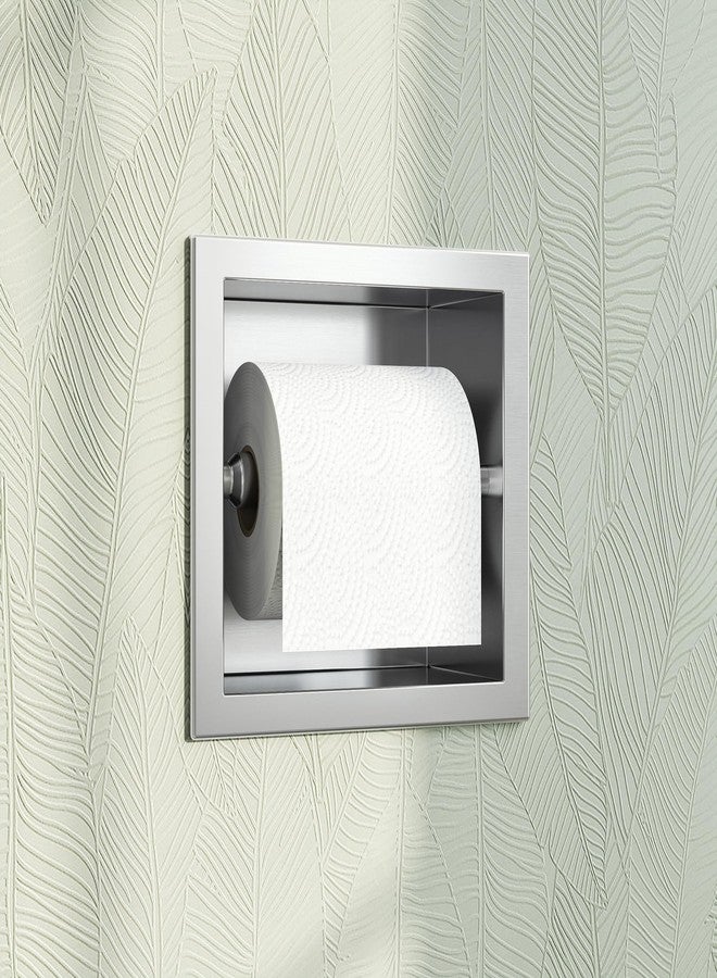 Qeke Toilet Paper Holder, SUS 304 Stainless Steel Recessed Toilet Paper Holder Built-in, in Wall Toilet Paper Wall Holder for Bathroom, Brushed Nickel - Image 1