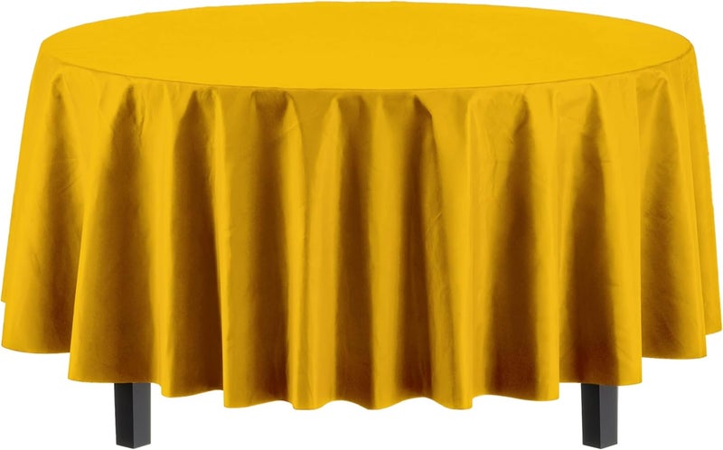 Exquisite 12-Pack Premium Plastic Tablecloth 84in. Round Table Cover - Yellow - Image 2