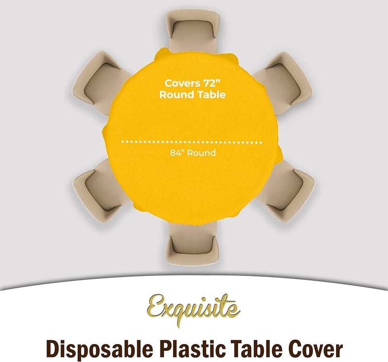 Exquisite 12-Pack Premium Plastic Tablecloth 84in. Round Table Cover - Yellow - Image 4