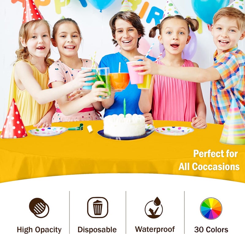 Exquisite 12-Pack Premium Plastic Tablecloth 84in. Round Table Cover - Yellow - Image 5