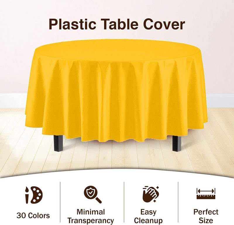 Exquisite 12-Pack Premium Plastic Tablecloth 84in. Round Table Cover - Yellow - Image 3