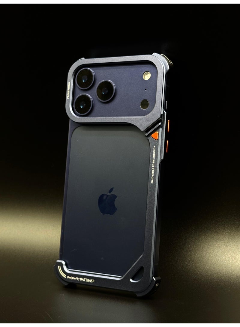 OATSBASF Minimalist Aluminum Bumper Case for iPhone 17 Pro Max | Frameless Metal Design | 360° Rotatable MagSafe Ring Kickstand | Shockproof Armor Heat Dissipation Cover |  Blue - Image 2