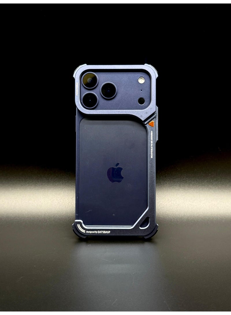 OATSBASF Minimalist Aluminum Bumper Case for iPhone 17 Pro Max | Frameless Metal Design | 360° Rotatable MagSafe Ring Kickstand | Shockproof Armor Heat Dissipation Cover |  Blue - Image 3