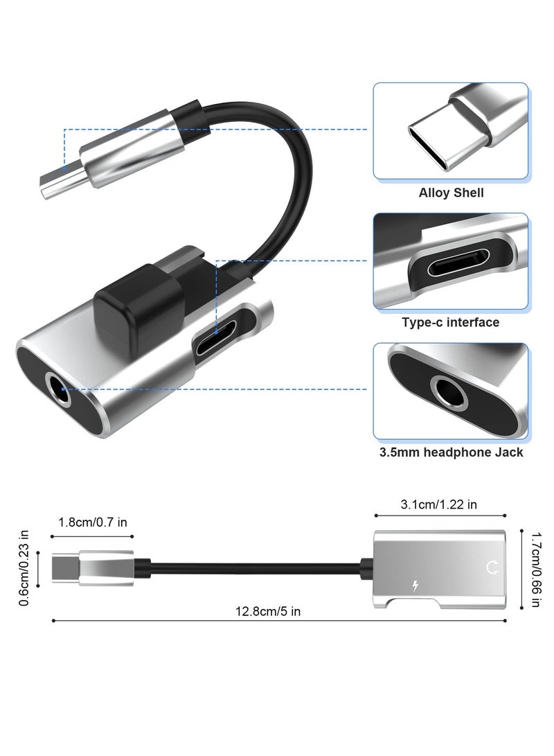 SYOSI محول سماعة رأس وشاحن USB C إلى 3.5 مم، 2 في 1 USB C إلى مقبس صوت Aux DAC عالي الدقة وكابل شحن سريع متوافق مع سلسلة Galaxy/Pixel/Note - Image 3