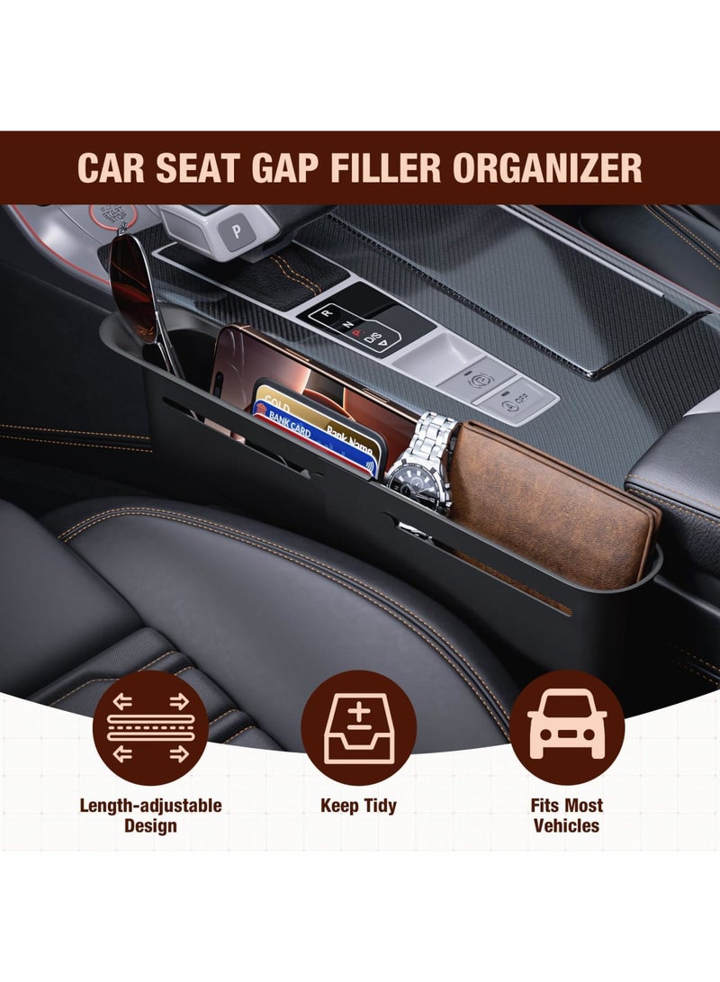 SYOSI Car Seat Gap Filler Organizer, Adjustable Multifunctional Storage Case for Phones, Keys, Cards, Prevents Items Falling with 21.5-33cm Adjustable Length, Universal Fit for Most Cars, 2 Pack, Black - Image 3
