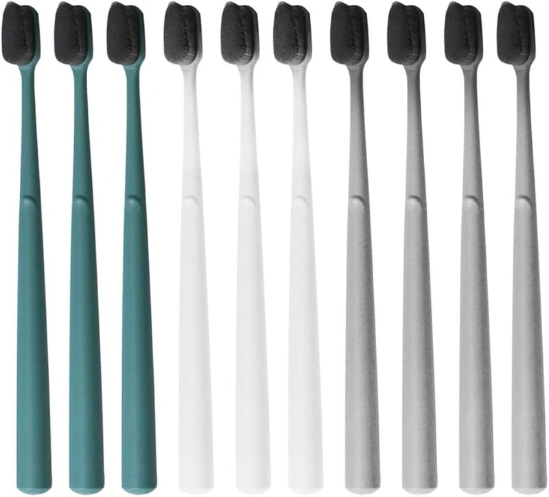 Nylon Soft Bristle Toothbrushes 10 Pack Portable Travel Case Ergonomic Handle Adult - Image 1