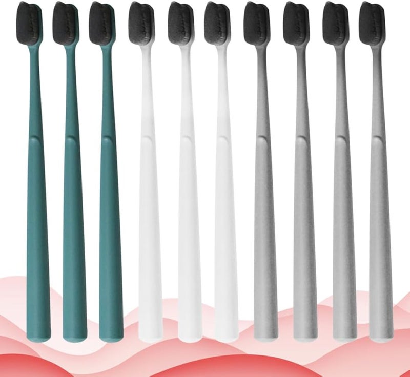 Nylon Soft Bristle Toothbrushes 10 Pack Portable Travel Case Ergonomic Handle Adult - Image 4
