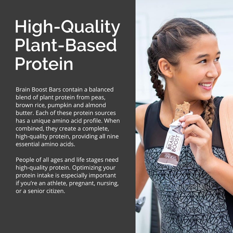 BRAINMD بار بروتين براين إم دي بنكهة الشوكولاتة الداكنة واللوز 10 بار بروتين نباتي مدعوم - Image 5