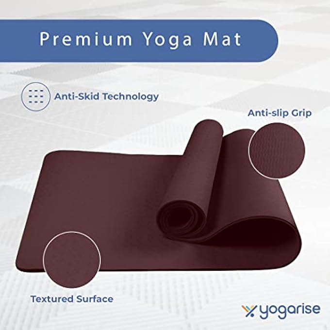 YOGARISE 6Mm Anti-Skid Yoga Mat With Carry Bag & Strap For Home Gym & Outdoor Workout, Water-Resistant, Super Soft, Easy To Fold (Wine) - Image 3