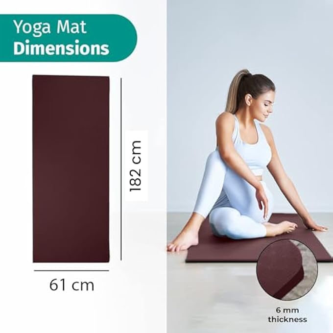 YOGARISE 6Mm Anti-Skid Yoga Mat With Carry Bag & Strap For Home Gym & Outdoor Workout, Water-Resistant, Super Soft, Easy To Fold (Wine) - Image 5