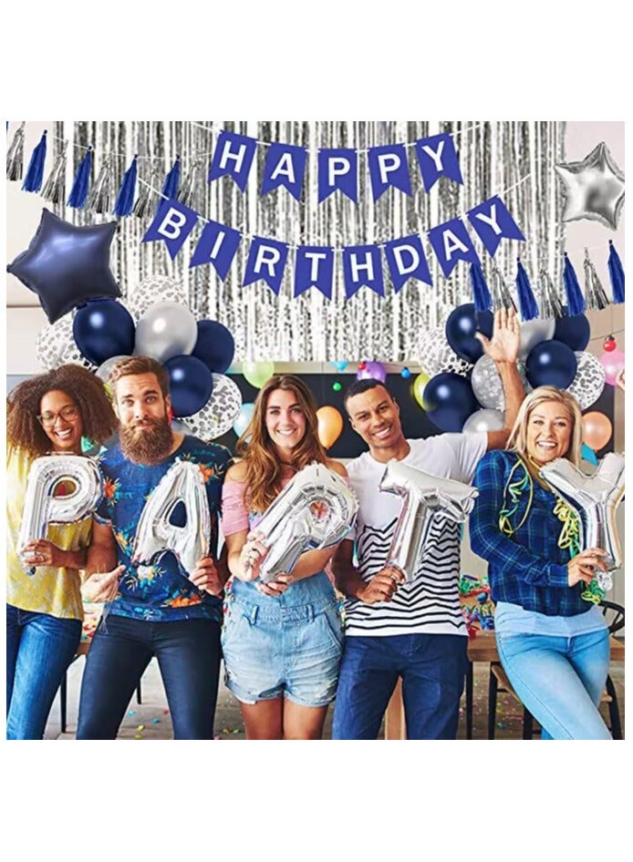 Birthday Party Decoration Set Blue and Silver Birthday Party Decoration Theme Set Happy Birthday Banner  - Image 2