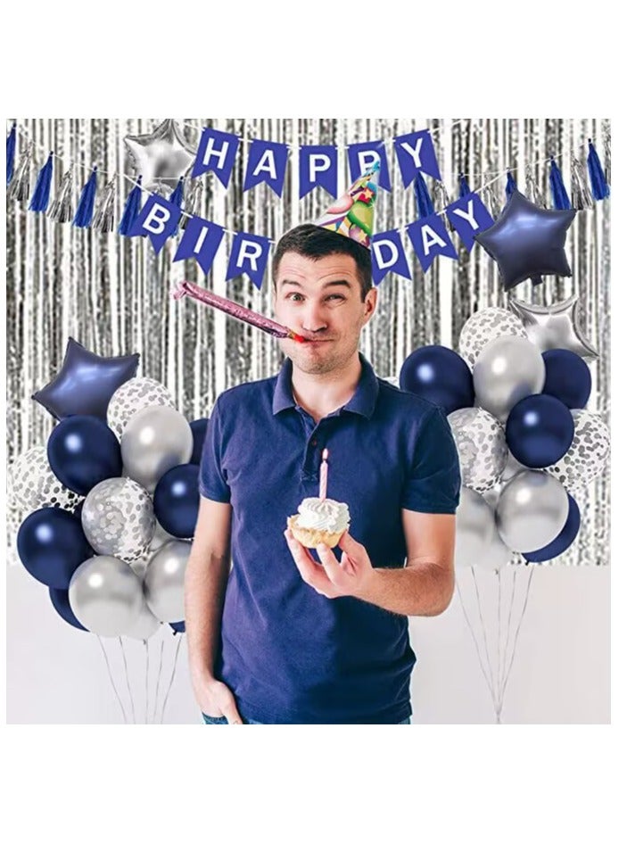 Birthday Party Decoration Set Blue and Silver Birthday Party Decoration Theme Set Happy Birthday Banner  - Image 4