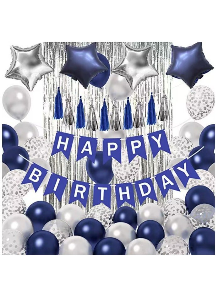 Birthday Party Decoration Set Blue and Silver Birthday Party Decoration Theme Set Happy Birthday Banner  - Image 1