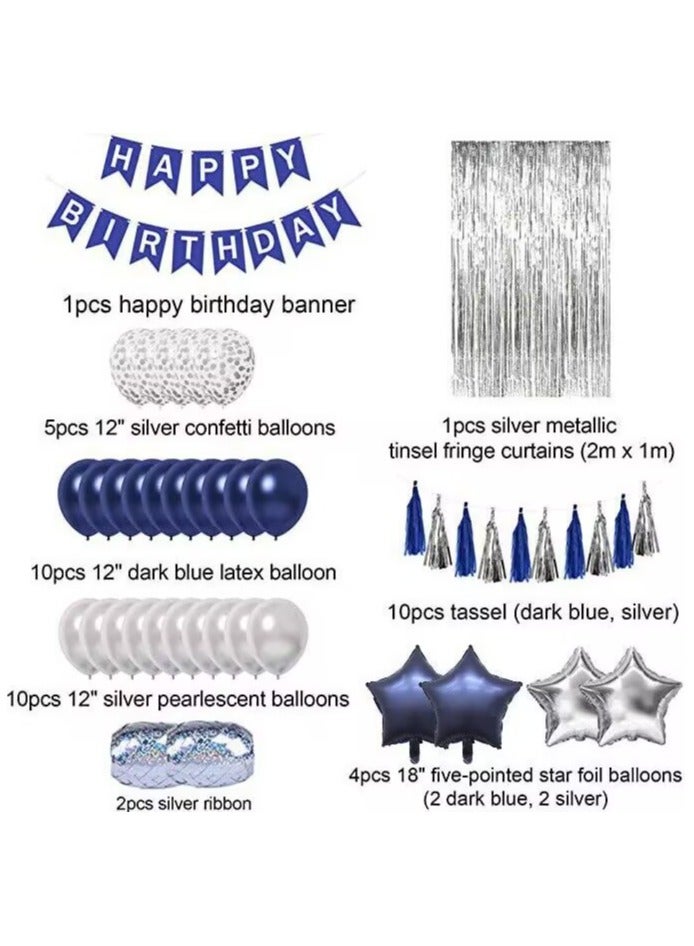 Birthday Party Decoration Set Blue and Silver Birthday Party Decoration Theme Set Happy Birthday Banner  - Image 5