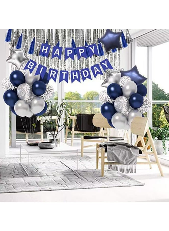 Birthday Party Decoration Set Blue and Silver Birthday Party Decoration Theme Set Happy Birthday Banner  - Image 3