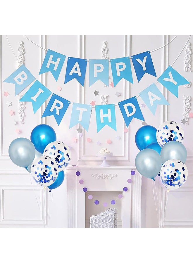 Photon Happy Birthday Decorations Banner and Balloons Set, Blue Birthday Decorations Set with 12inch Balloons, For Men & Women - Image 5