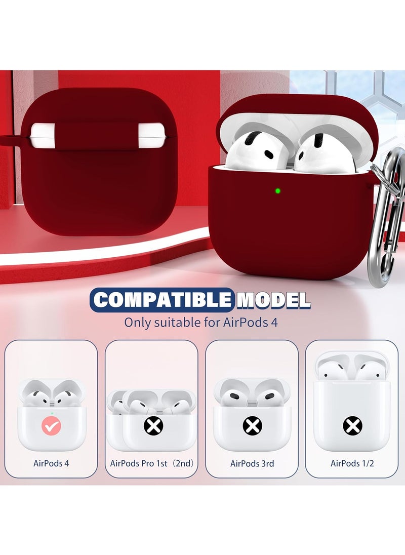Generic - Silicone Case For AirPods 4 (2024), Anti-Shock, Anti-Drop, Anti-Dust, Visible LED Light, Protective Cover with Keychain Compatible With AirPods 4th Generation 2024 (Maroon) - Image 1