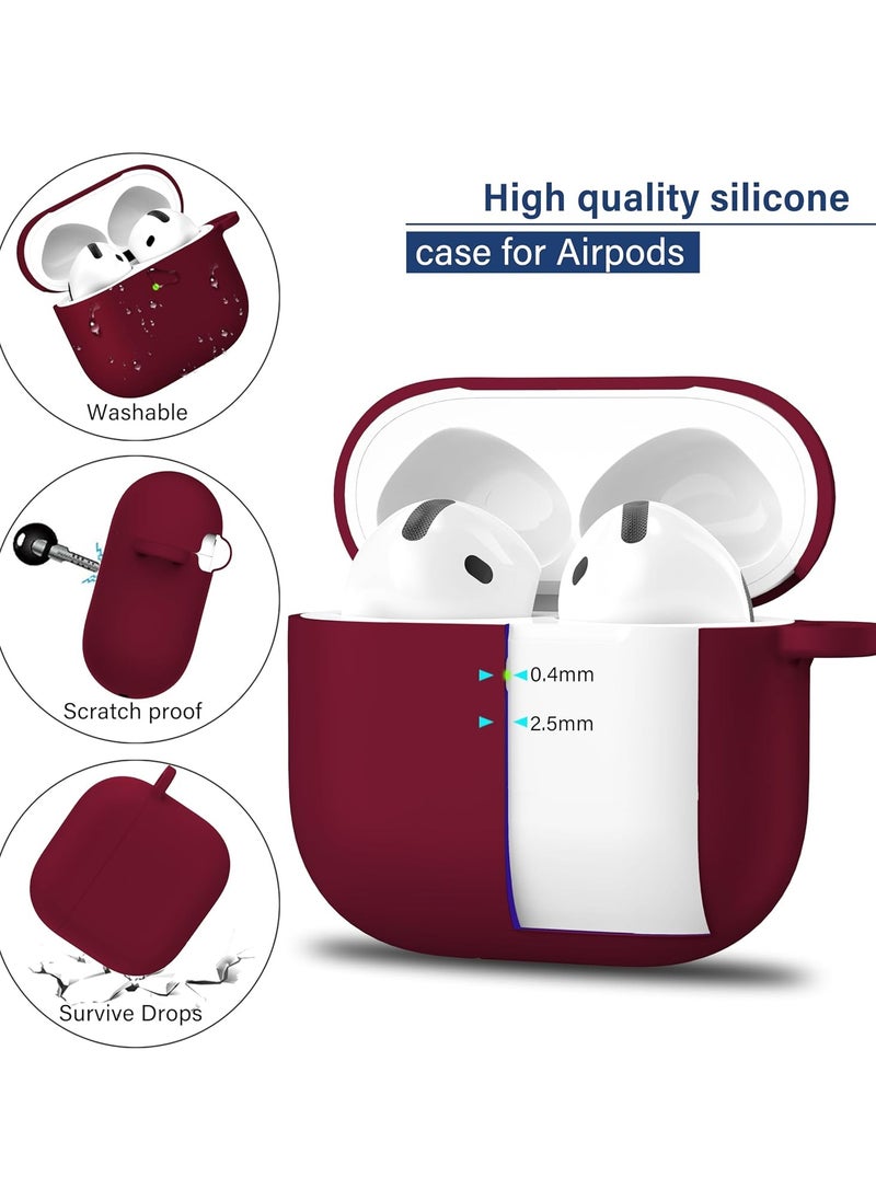 Generic - Silicone Case For AirPods 4 (2024), Anti-Shock, Anti-Drop, Anti-Dust, Visible LED Light, Protective Cover with Keychain Compatible With AirPods 4th Generation 2024 (Maroon) - Image 1