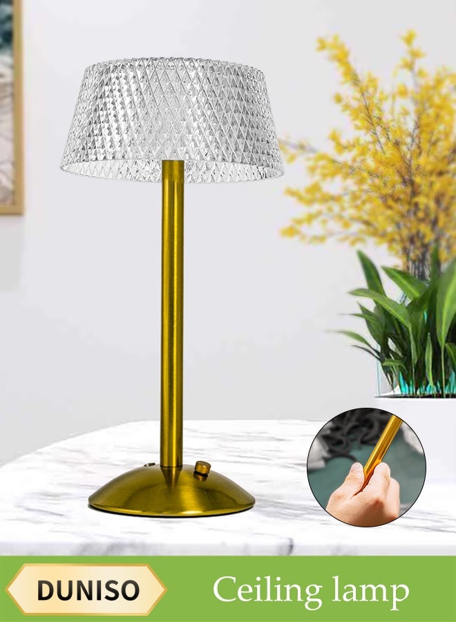 DUNISO Table Lamp，Crystal lamp，Flower Shaped Crystal Desk Lamp，Tri Color Touch Model，Suitable for Bedrooms and Headboards，White and Gold  - Image 1