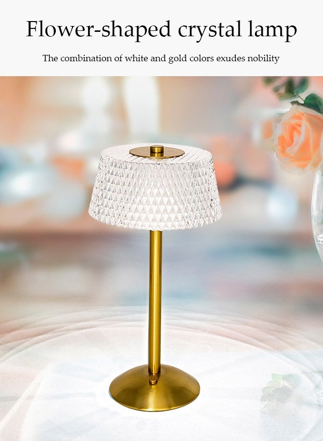 DUNISO Table Lamp，Crystal lamp，Flower Shaped Crystal Desk Lamp，Tri Color Touch Model，Suitable for Bedrooms and Headboards，White and Gold  - Image 4