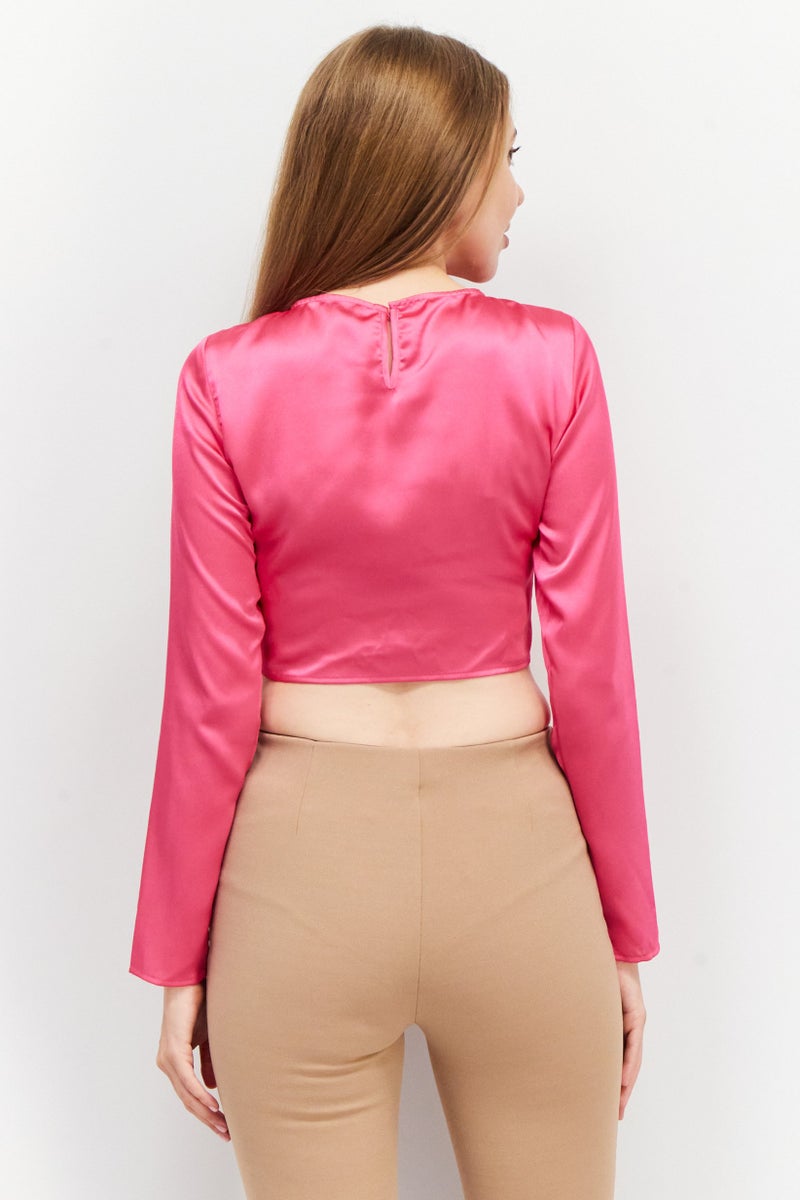 Cropp بلوزة نسائية بأكمام طويلة على شكل حرف V، وردية - Image 2
