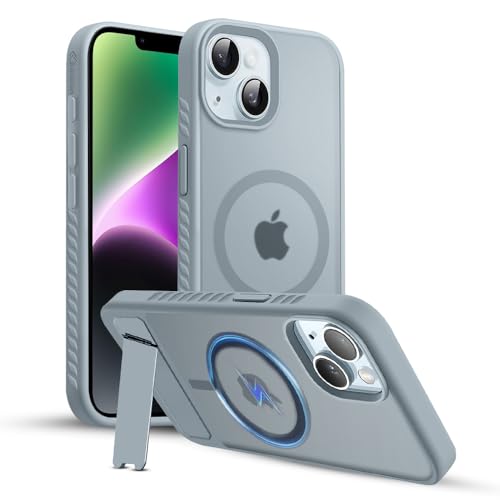 KARWAN®?Ultra Hybrid Matte Back Cover Case Compatible with Stand Magnetic for iPhone 14 Plus | Mag-Safe Wireless Charging | Camera Bump Protection -(Grey) - Image 1