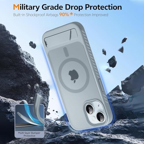 KARWAN®?Ultra Hybrid Matte Back Cover Case Compatible with Stand Magnetic for iPhone 14 Plus | Mag-Safe Wireless Charging | Camera Bump Protection -(Grey) - Image 4