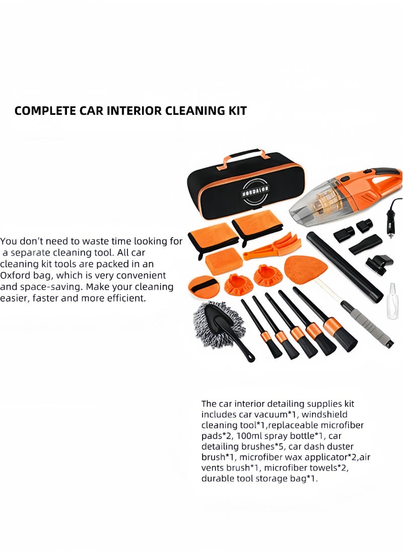 nihao 17Pcs Car Cleaning Kit,Car Interior Detailing Kit with High Power Handheld Vacuum,Detailing Brush Set,Windshield Cleaning Tool,Microfiber Applicator,Towels,Complete Car Cleaning Supplies  - Image 3
