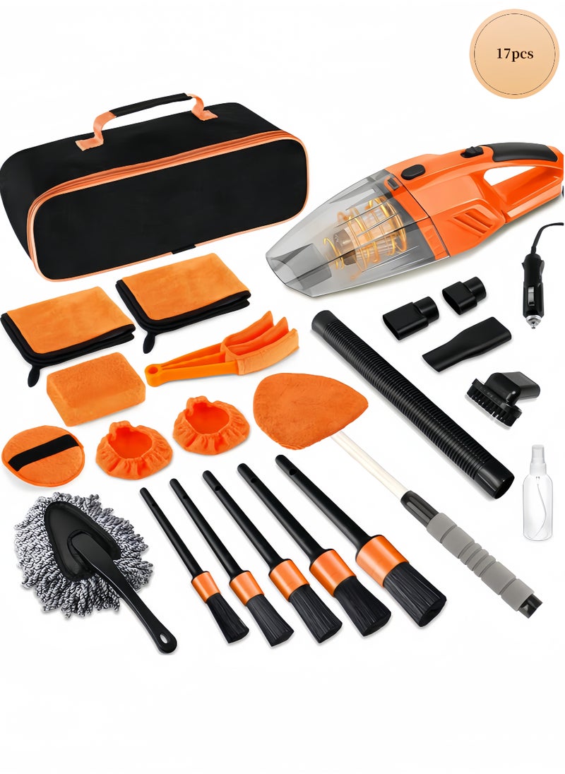 nihao 17Pcs Car Cleaning Kit,Car Interior Detailing Kit with High Power Handheld Vacuum,Detailing Brush Set,Windshield Cleaning Tool,Microfiber Applicator,Towels,Complete Car Cleaning Supplies  - Image 1