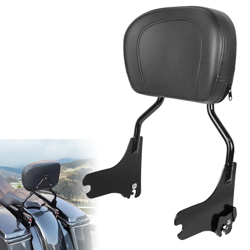 AUFER Detachable Upright Passenger Backrest Sissy Bar With Back Rest Pad Compatible With For Touring Road King Street Glide Electra Glide Road Glide FLHR FLHX FLHT FLTR 19972008Black