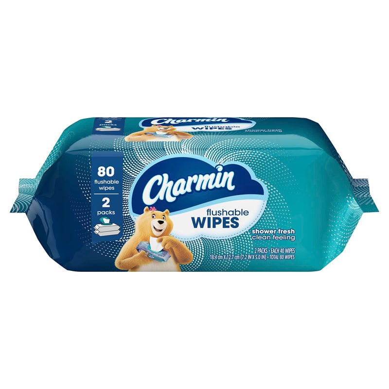 Charmin Flushable Wipes, 2 packs, 40 Wipes Per Pack, 80 Total Wipes - Image 1