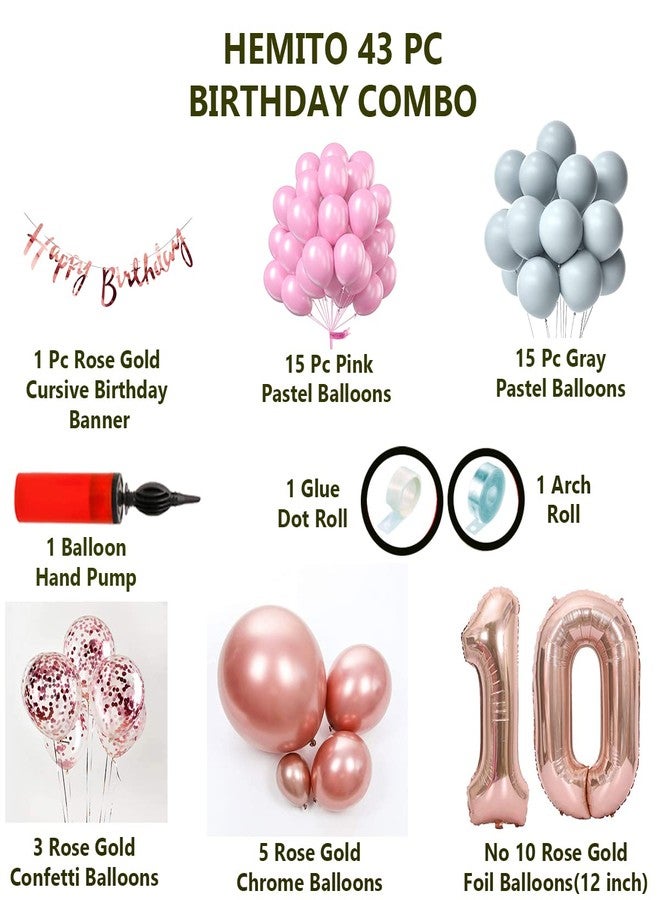 Hemito 43 Pc Birthday Decoration Kit Confetti Rubber Pink Grey Balloons with Balloon Pump for Boys Kids Baby Birthday Decoration Items | Birthday Decoration Items,43 pcs - Image 2
