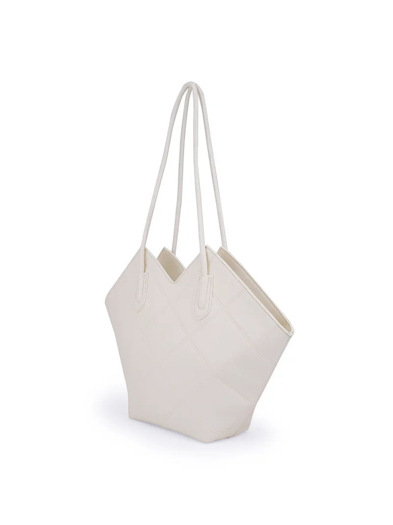 globus Globus Women White Textured Double Handle Party Basket Tote Bag