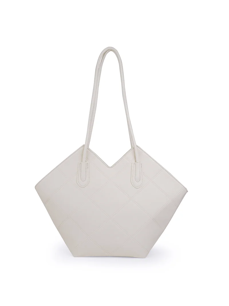 globus Globus Women White Textured Double Handle Party Basket Tote Bag