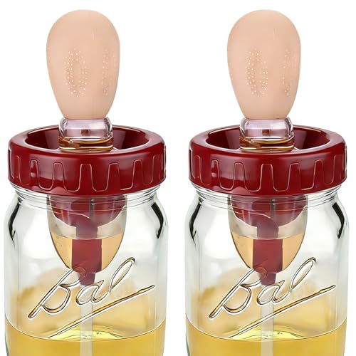 ziHenryDa Oil Sprayer for Mason Jars 70mm, Oil Brush Dispenser for Salads, Grilling, Frying，3 IN 1 Oil Dispenser Bottle with Silicone Basting with Separate old oil(Glass Jars Not Included) (4, Wine Red, 70MM) - Image 1