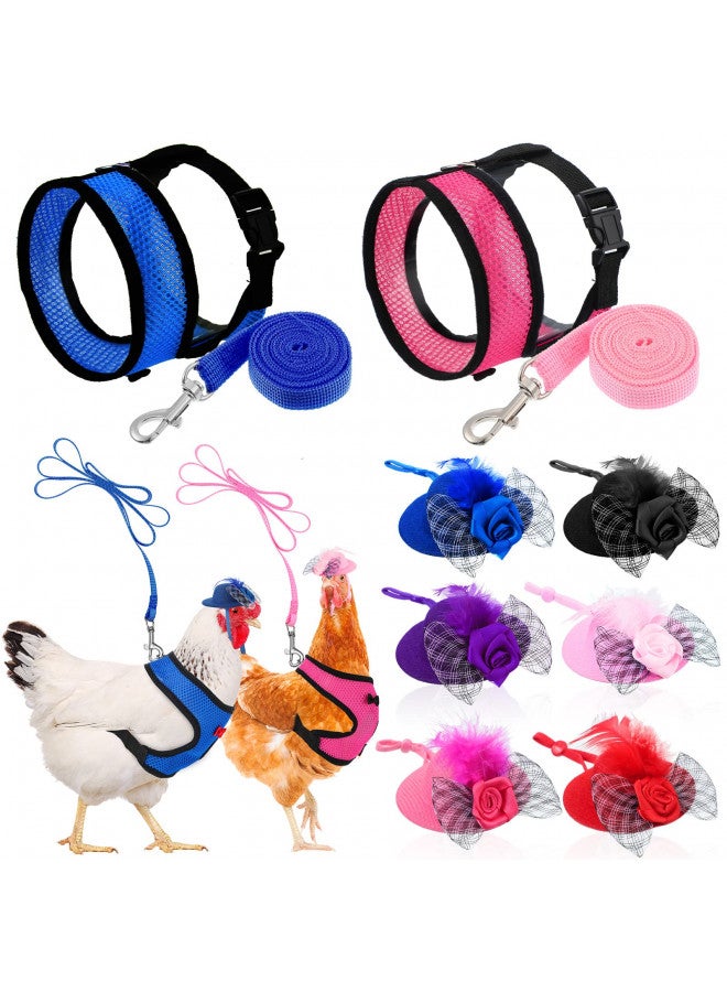 Cindeer 8 Pieces Chicken Leash Chicken Harness and Hat for Hens Funny Chicken Accessories Adjustable Duck Harness and Leash Hat with Elastic Chin Strap for Hens Duck Goose Parrot Small Pets - Image 1